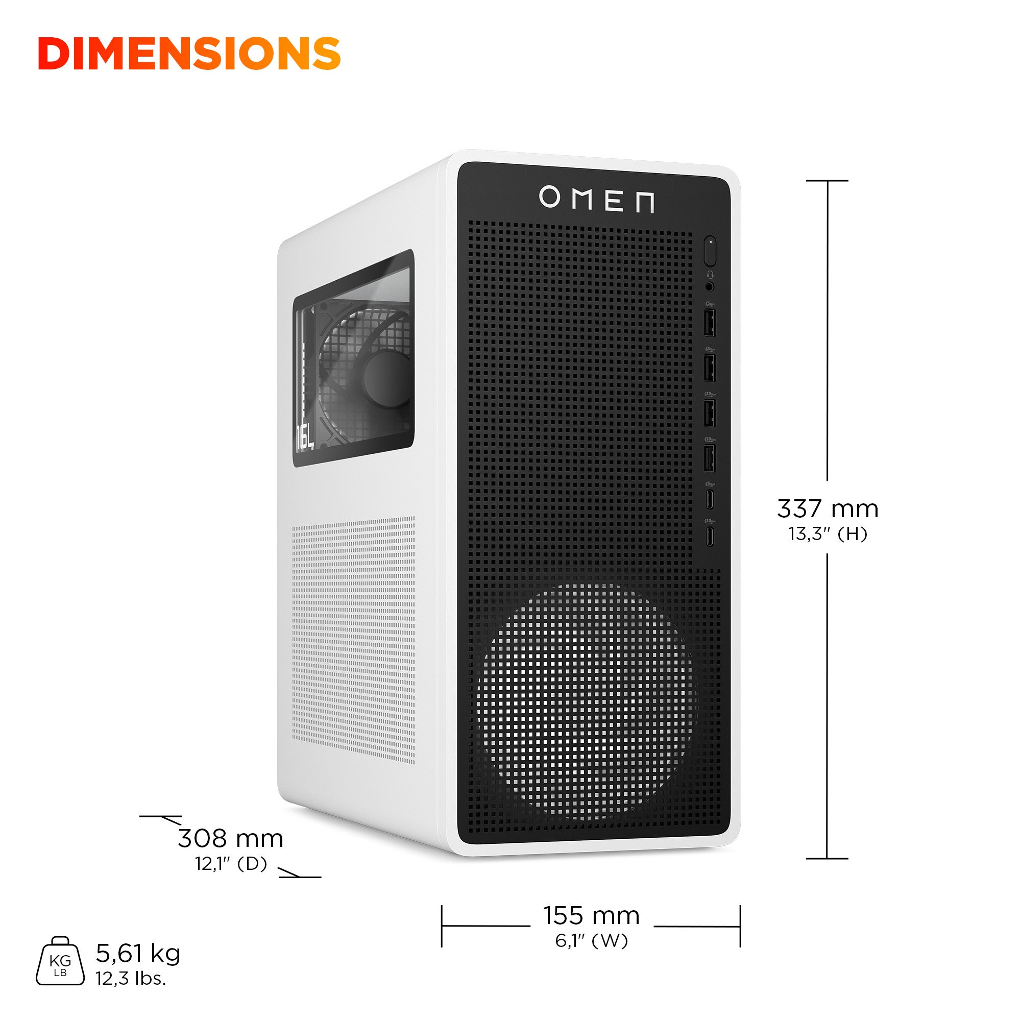 OMEN 16L Gaming Desktop TG03-0085t PC. Windows 11 Home. Intel® Core™ Ultra 7. 32GB RAM. 1TB SSD. NVIDIA® GeForce RTX™ 5060. Snow white - Image 8