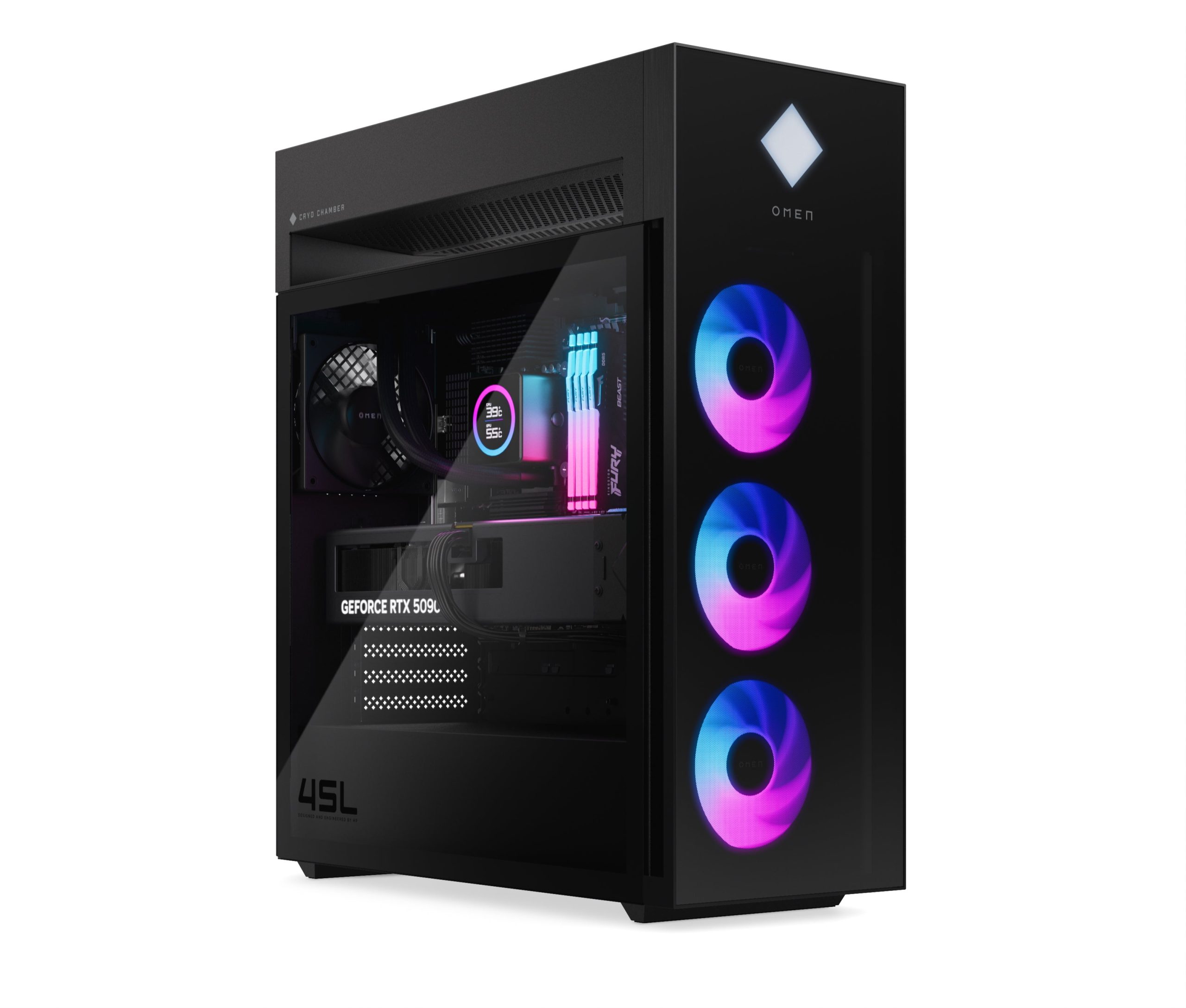 OMEN by HP 45L Gaming Desktop GT22-3090. Windows 11 Pro. Intel® Core™ Ultra 9. 64GB RAM. 2TB SSD. NVIDIA® GeForce RTX™ 5090. Black - Image 2